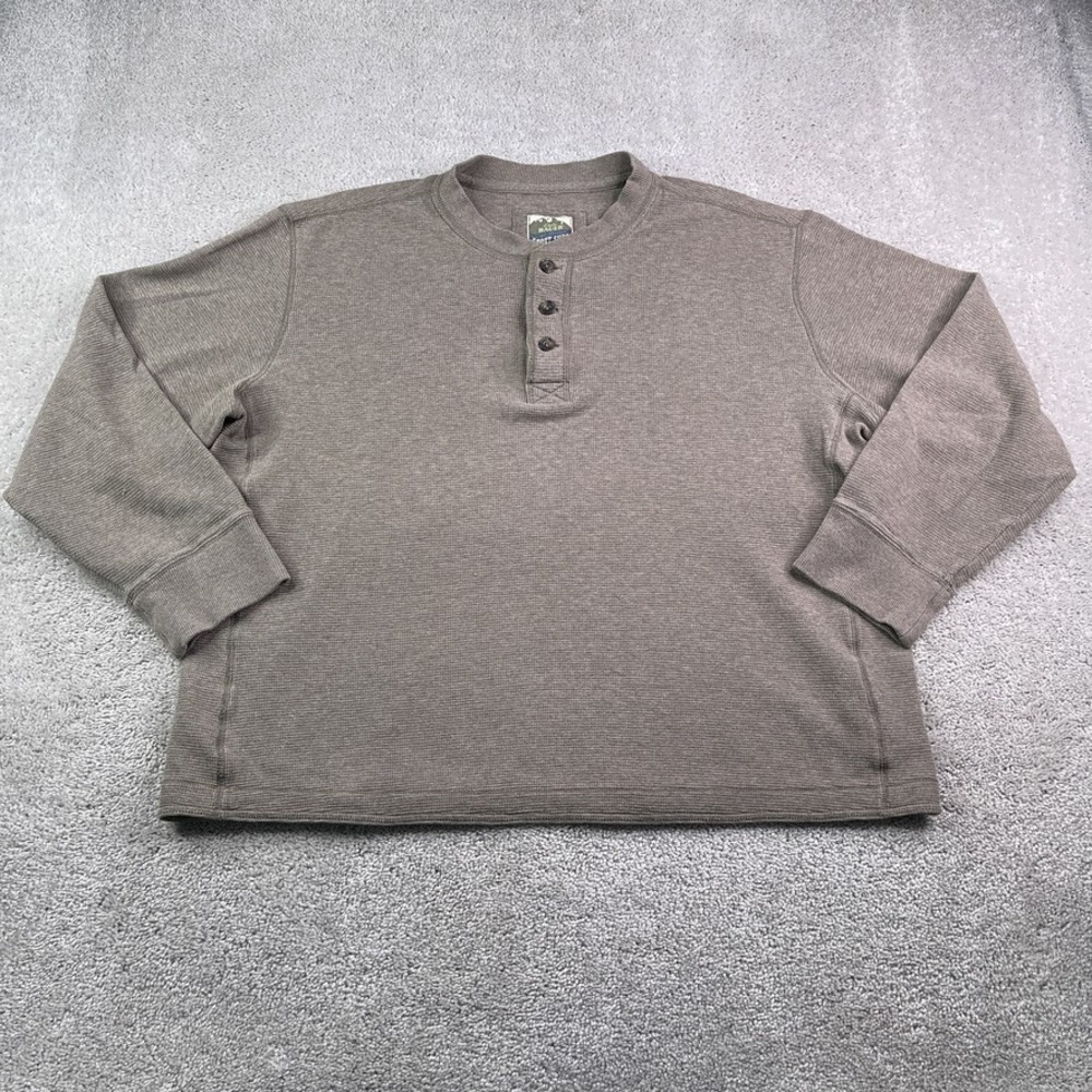 Eddie Bauer Shirt Mens 2XL XXL Brown Thermal Waffle Knit‎ Grid Henley Outdoors